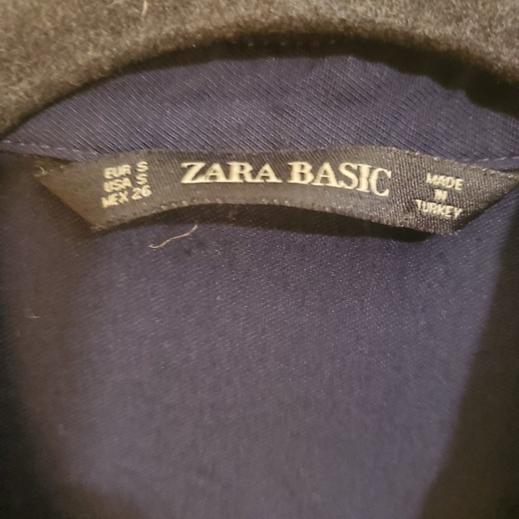 Zara Basic Navy Blue Fringe Metallic 3/4 Sleeve Snap Button Collar Neck … - Picture 3 of 7